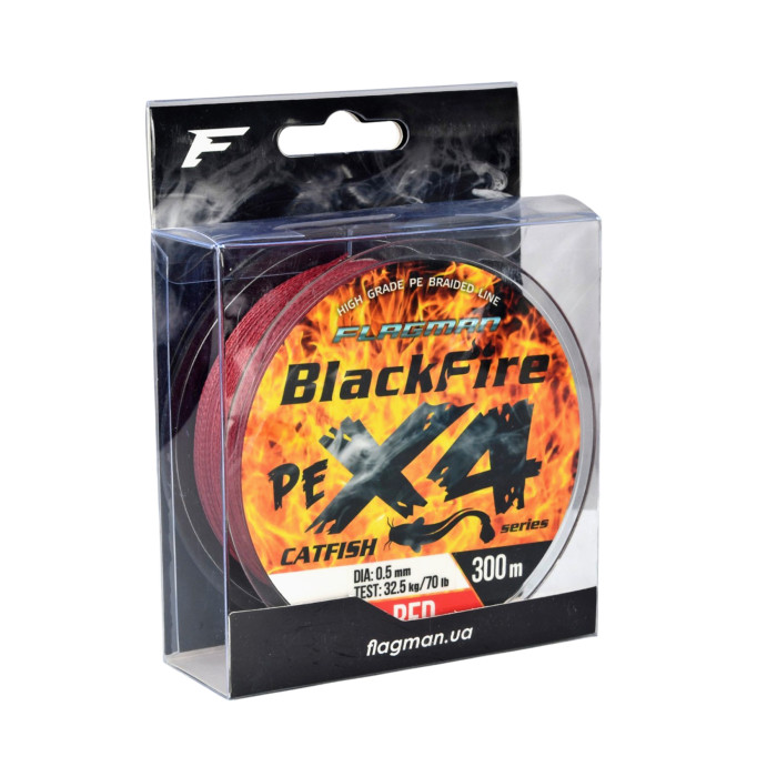 Шнур Flagman BlackFire Cat Fish PE X4 Red 300м 0.45мм
