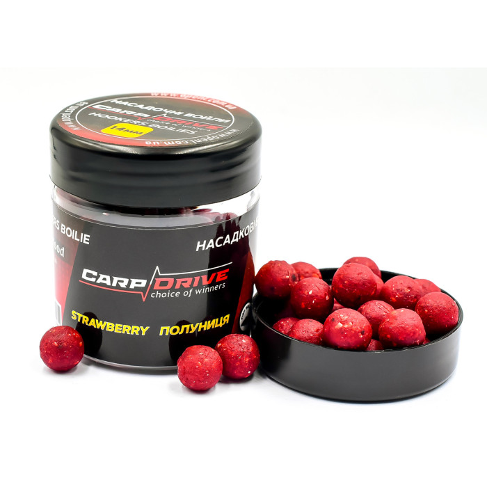 Насадкові бойли 14мм, бойли на коропа, бойли Полуниця (Strawberry) 14мм 100г. Carp Drive