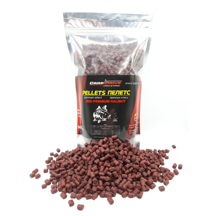 Пелети короповий, пелети Carp Drive Red Premium Halibut (преміум класу, Кріль) 6 мм 500гр