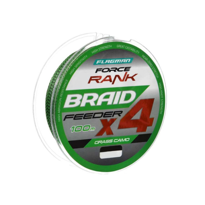 Шнур Flagman Force Rank Feeder Braid Х4 Grass Camo 100м 0.20мм