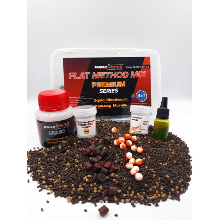 Методний пелетс, метод мікс Squid Bloodworm (Кальмар Мотиль) Premium series + Carp Drive 5 в 1