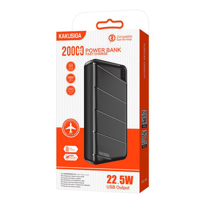 Power Bank Kakusiga KSC-1086 20000mAh (2USB/USB-C/22.5W)- чорний (900163)