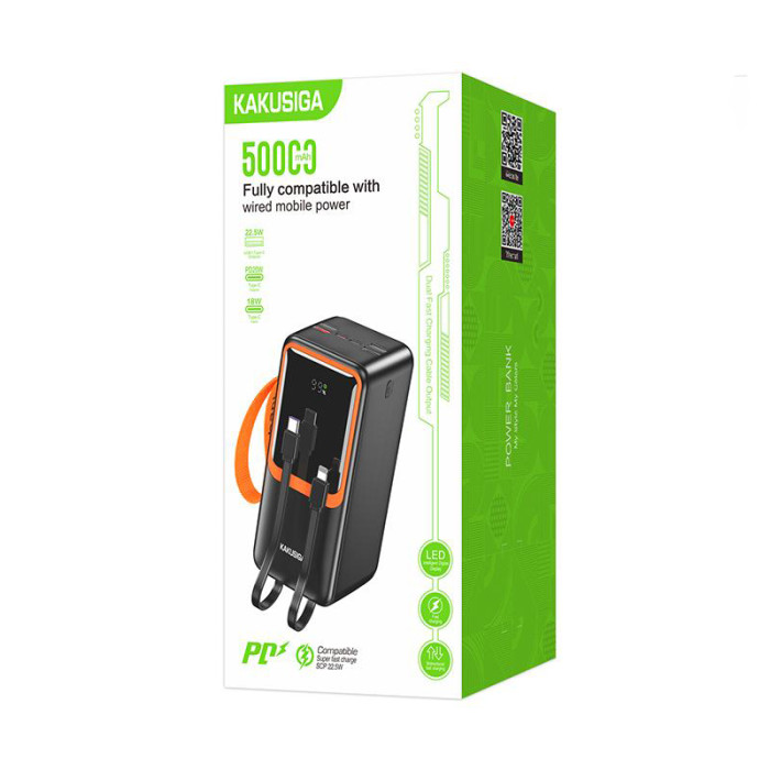 Power Bank Kakusiga KSC-1090 50000mAh (4USB/2USB-C/22.5W)- чорний (900177)
