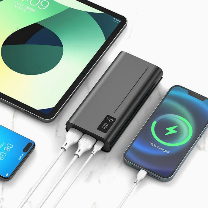 Power Bank Aspor A336 Fast Charge 20000mAh (2USB/Type-C/Micro/22.5W)- чорний (900183)